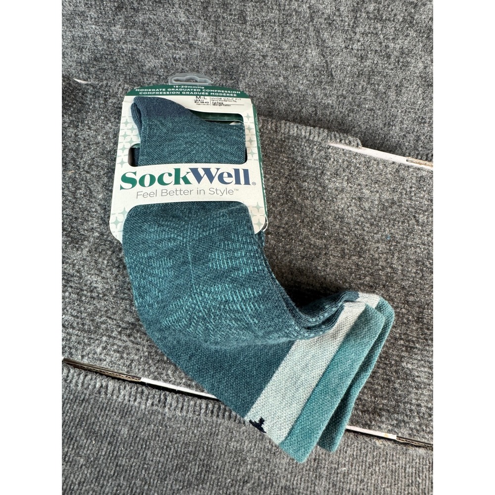 Sockwell Moderate Graduated Compression Socks M-L Wide Calf Fit Merino Wool Teal